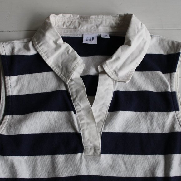 Sleeveless Rugby Polo Shirt, GAP, Navy and White - Picture 5 of 8